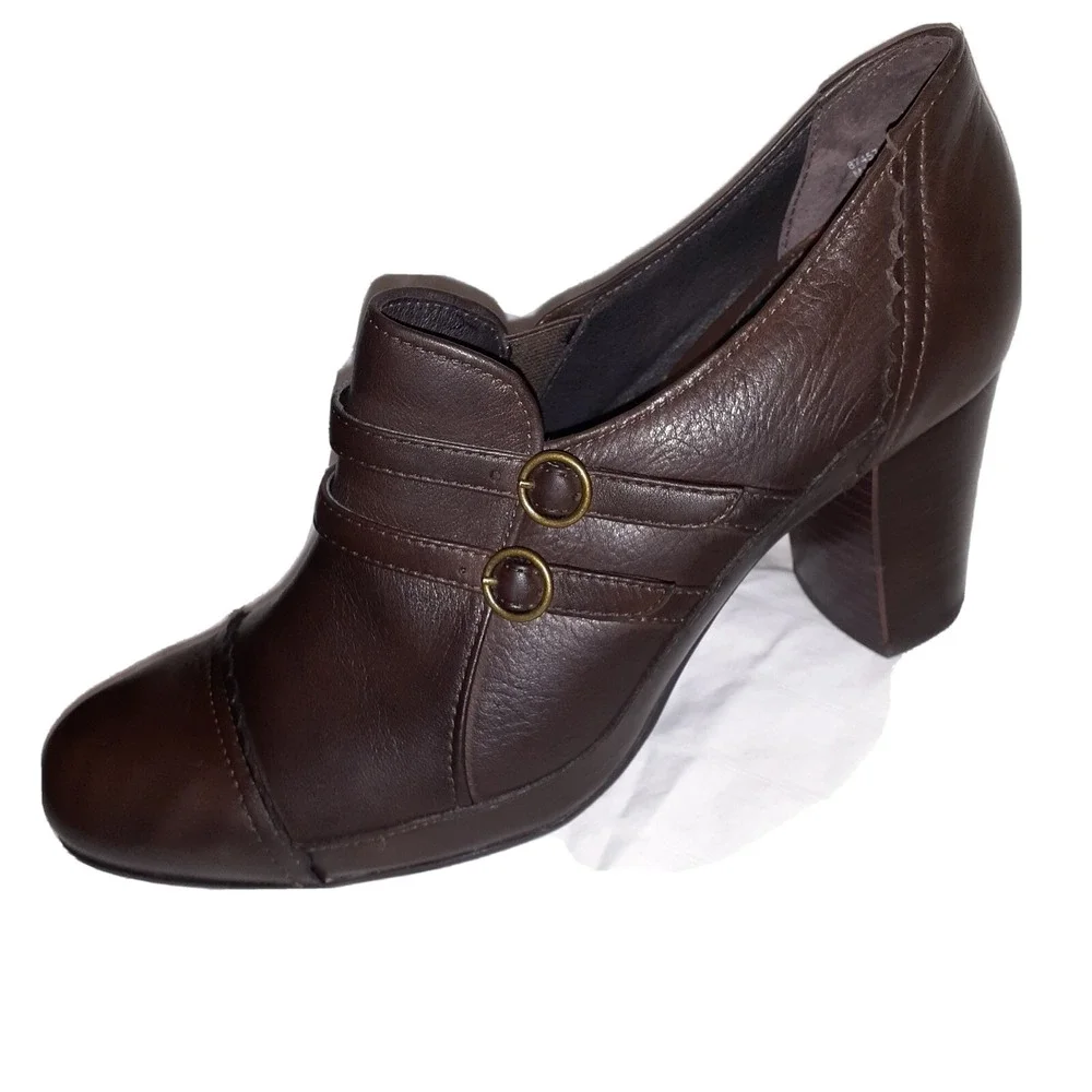 Clarks Stanhope Loafer Shoe Womens Dark Brown Leather Slip On Block Heel 10M NEW - Picture 3 of 15